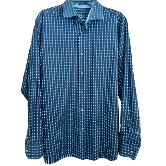 Bugatchi Uomo Classic Fit Navy Blue Print Button Down Size L - Picture 1 of 9
